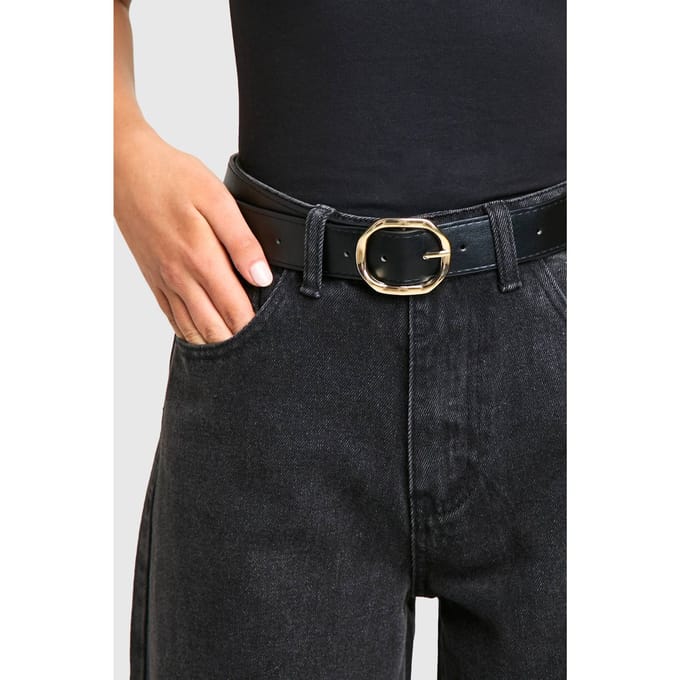 boohoo Dames Gekantelde gesp riem | Black | Maat: Small/Medium