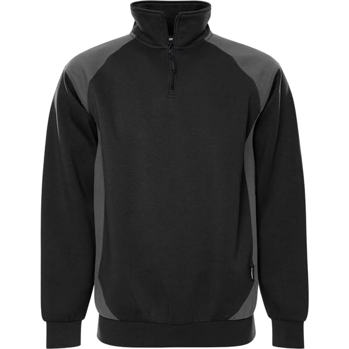 Fristads Sweater met korte rits 7048 GSM - Zwart/Grijs - XL