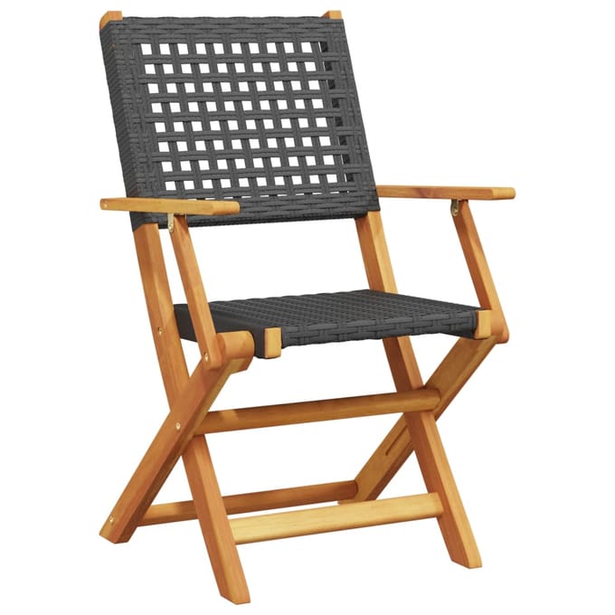 vidaXL - Opklapbare - stoelen, - 4 - stuks, - zwart, - van - polyrotan - en - massief - hout.