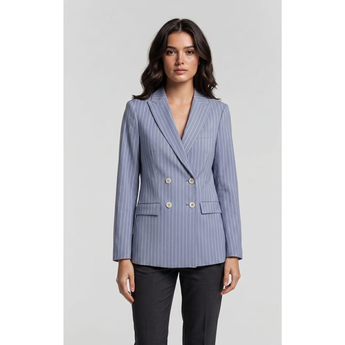 Brooks Brothers Pinstripe Linen Blend Double-breasted Blazer Light Blue Größe: S | Blazer Outlet | Damen | Weiß