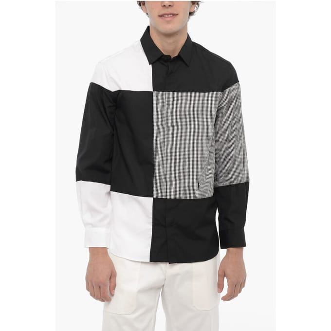 Patchwork katoenen shirt in zwart en wit