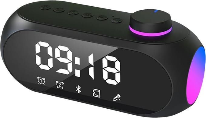 Draagbare Bluetooth Speaker met Dubbele Wekker en RGB Lichteffecten