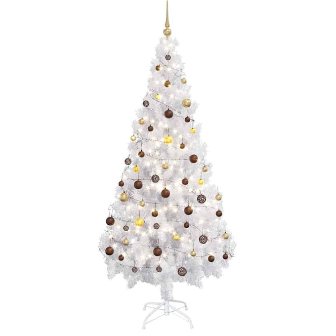 vidaXL - Kunstkerstboom - met - verlichting - en - kerstballen - 180 - cm - PVC - wit