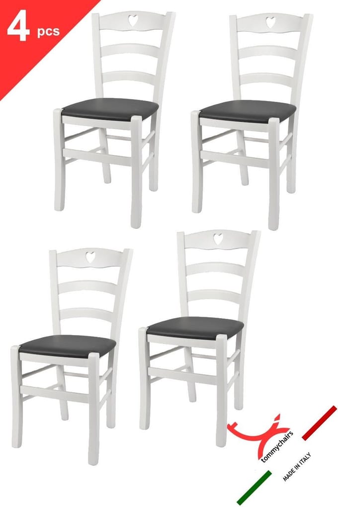 Tommychairs Cuore - Eetkamerstoelen - Set van 4 - Wit - Kunstleer & Hout