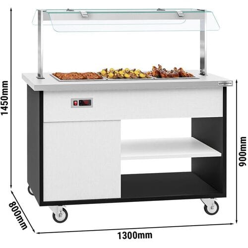 GGM Gastro Buffetwagen warm DANZIG - 1300mm - für 3x GN 1/1 Zilver