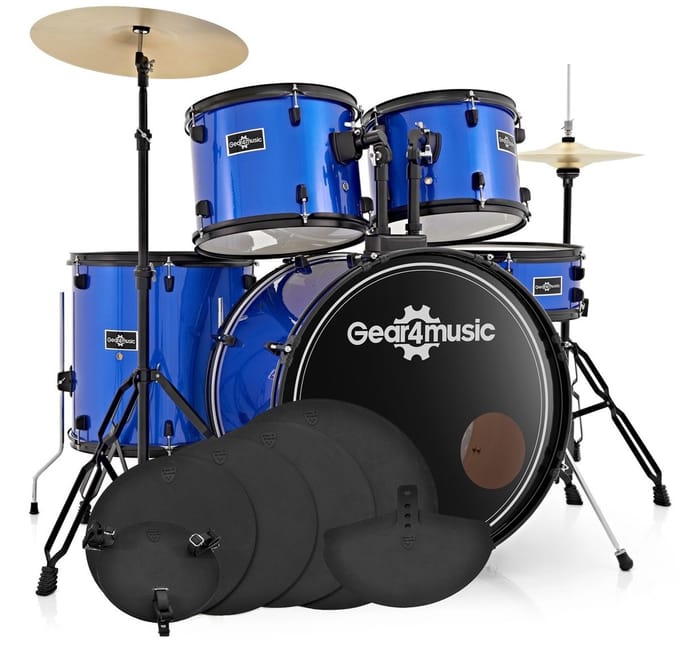 BDK-1 Fullsize Beginnersdrumstel + Oefenpakket, Blauw