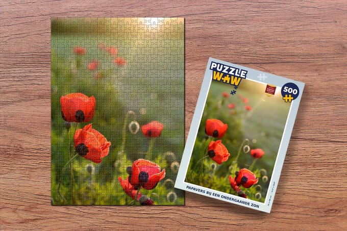 Puzzel Papavers bij een ondergaande zon - Legpuzzel - Puzzel 500 stukjes
