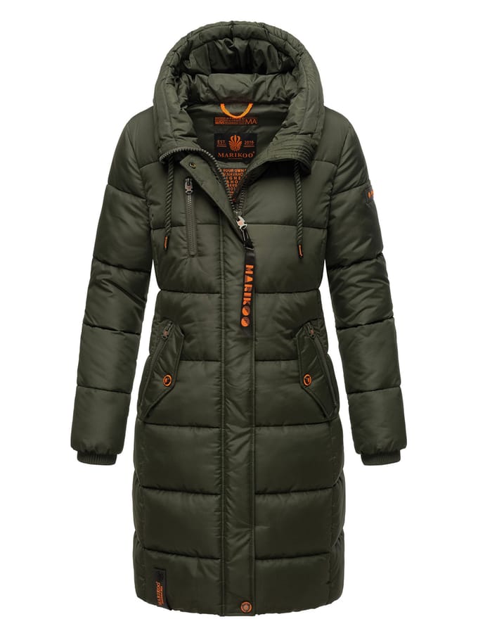 Marikoo dames winterjas – Lange gewatteerde jas met capuchon & zakken