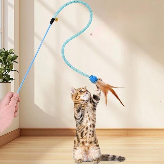 Kat Slang Kat Teaser Stok Elastische Mesh Buis Veer Bal Kat Teaser Kat Speelgoed Huisdier Interactief Zelf-hi geel