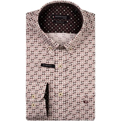 Giordano Overhemd Ivy Satin Stretch Geometric Pattern Deep Mauve / male