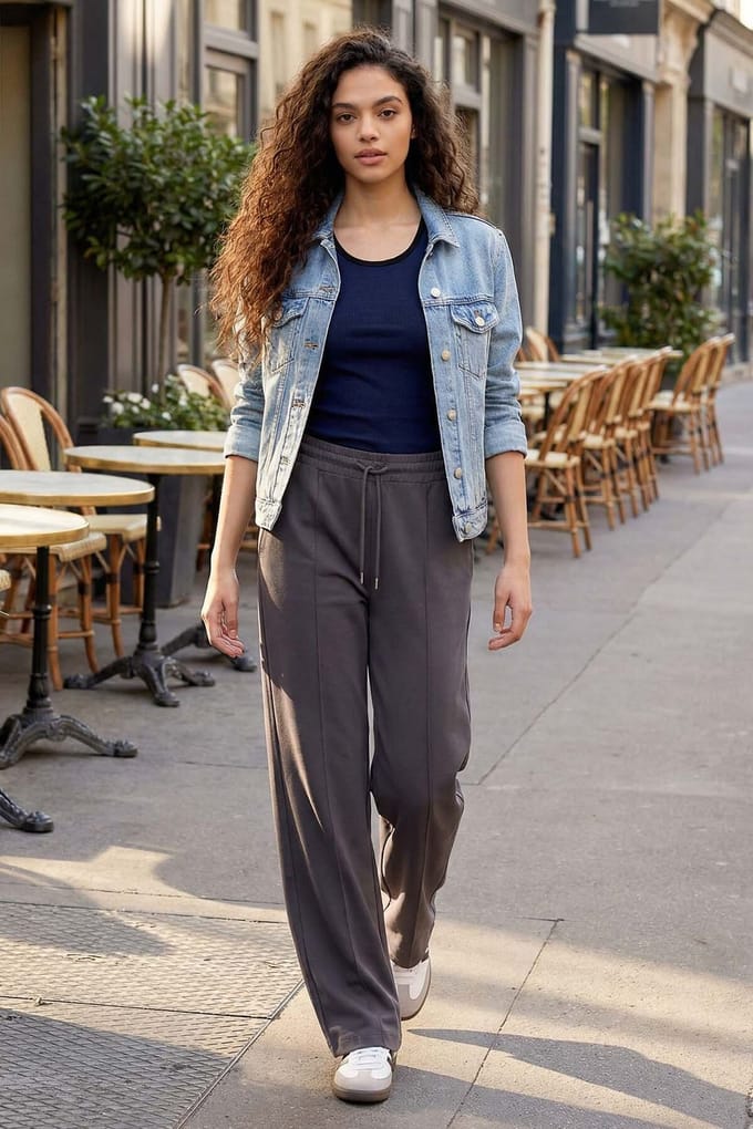 Getextureerde Wijde Pantalon met Koordsluiting