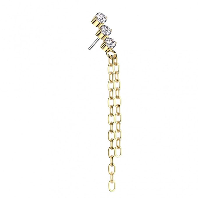 Piercing push in 3 CZ top 1.2x8 - goud - LMPiercings