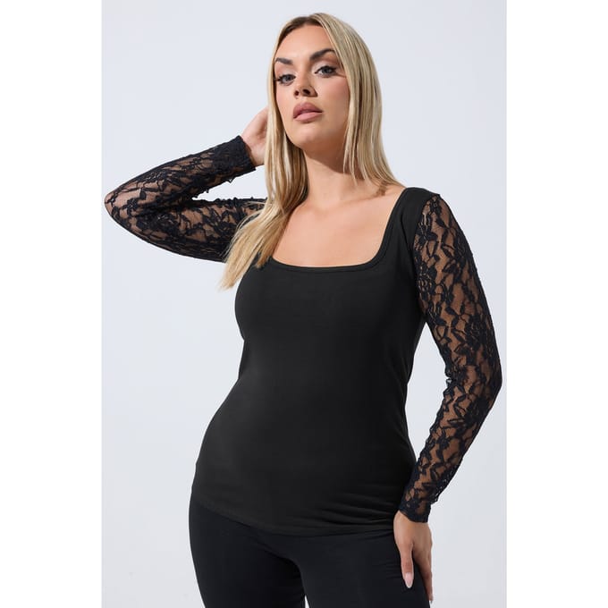 Limited Collection Zwarte Kanten Top Met Vierkante Halslijn Size 48