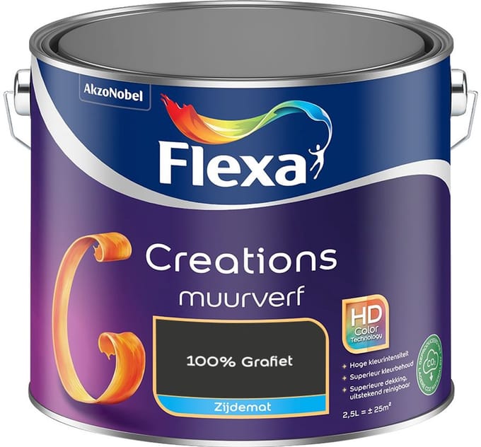 Flexa - Creations Muurverf Zijdemat - 100% Grafiet - Mengverf - 2,5 L