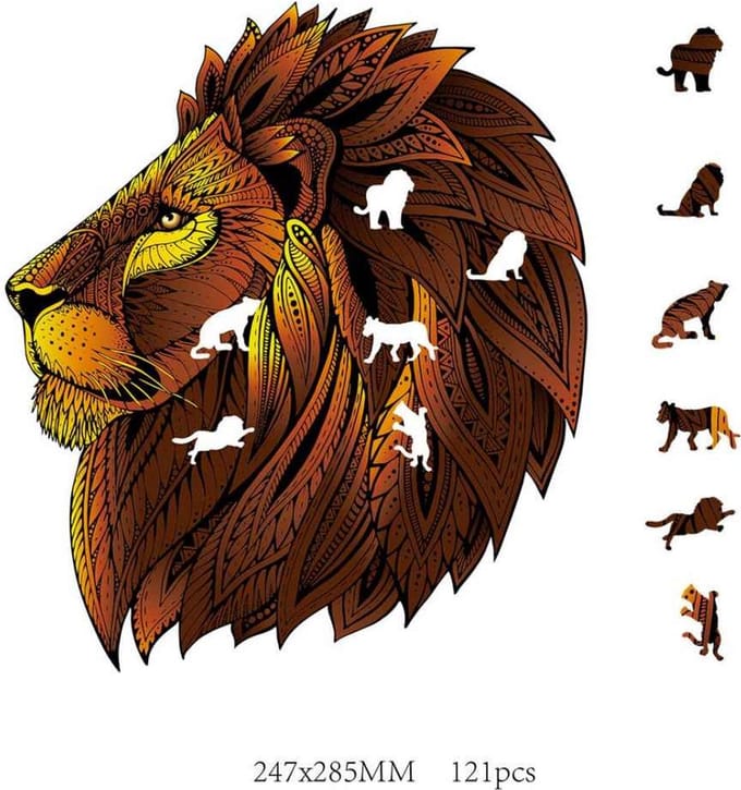 Logic Giochi Mandala Lion Houten Puzzel – 121 Stukjes – 28,5 x 24,7 cm