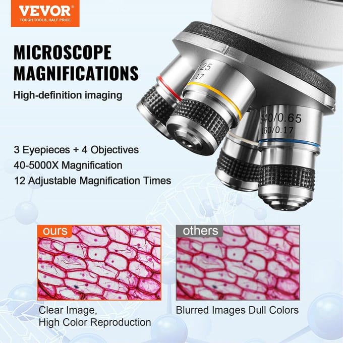 Microscope Trinoculaire Composé 40X-5000X Platine Mécanique à Deux Couches