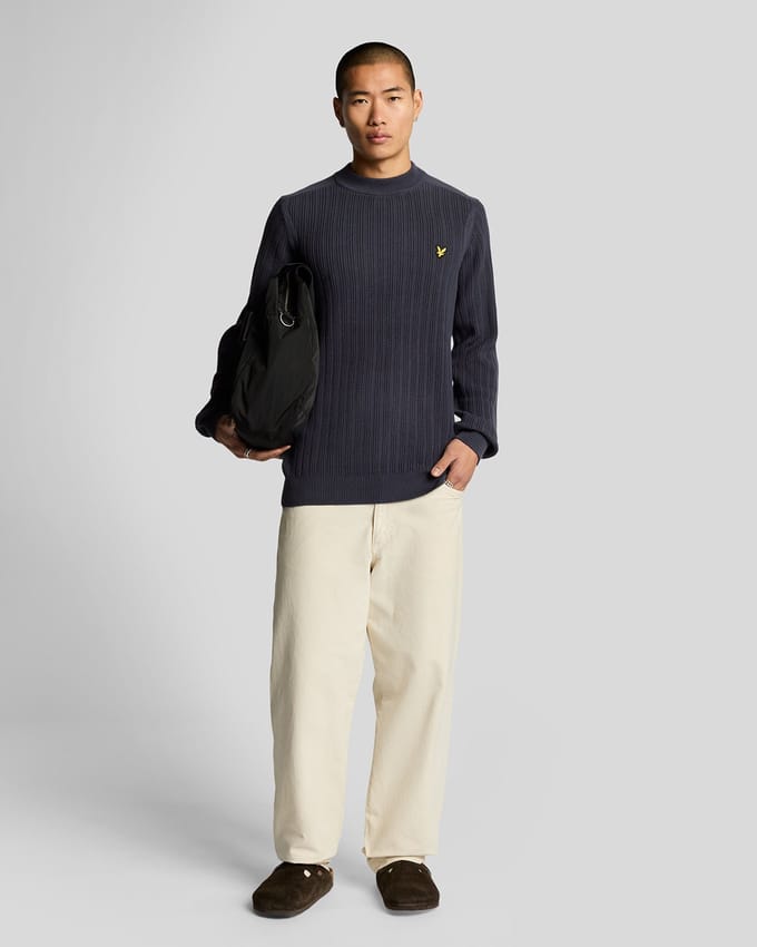 Lyle & Scott effen marineblauwe nachttrui met geribbelde halslijn