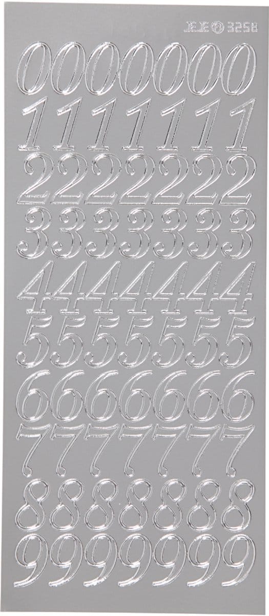 Stickers, cijfers, vel 10x23 cm, zilver, 1 vel