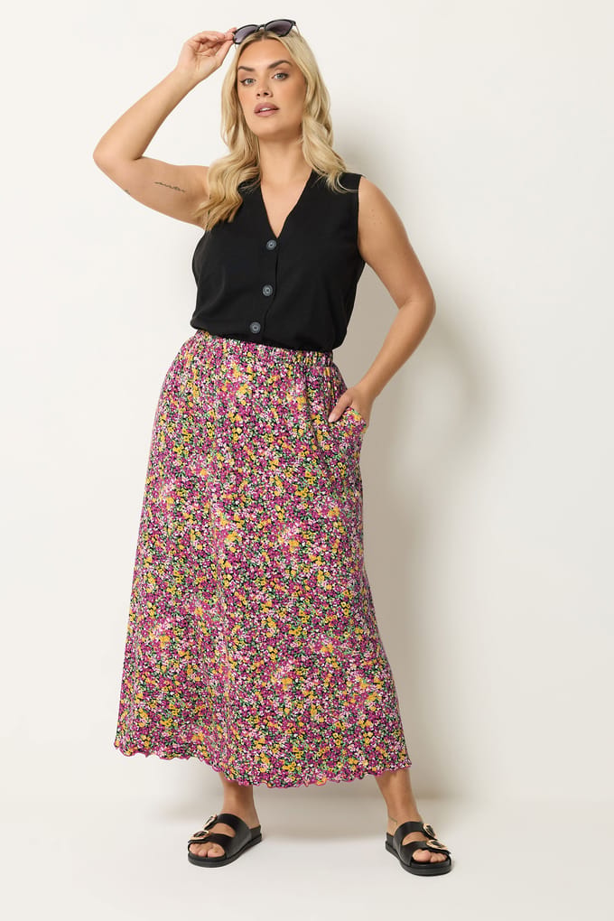 Yours Roze Bloemenprint Maxirok Size 44