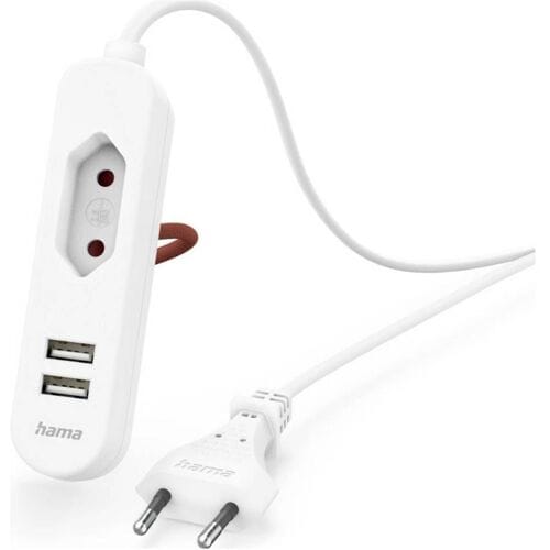 USB-netadapter met 1,9 m lange kabel en euro-aansluiting, 2x USB-A, wit