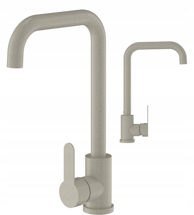 Beige Keukenmengkraan met Hoge, Ronde Uitloop - RVS