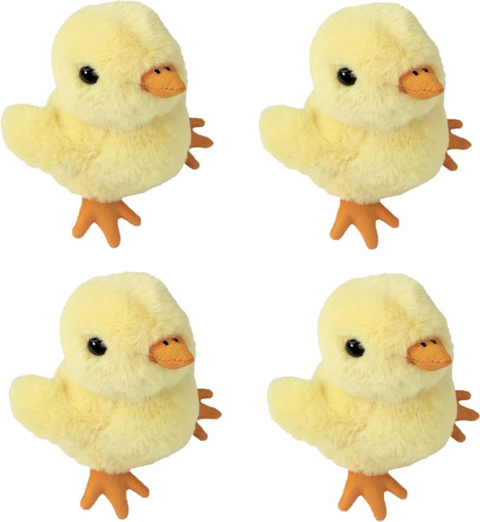Inware Kuikentje knuffel - 4x - pluche kuiken - geel - 15 cm - boerderij knuffel