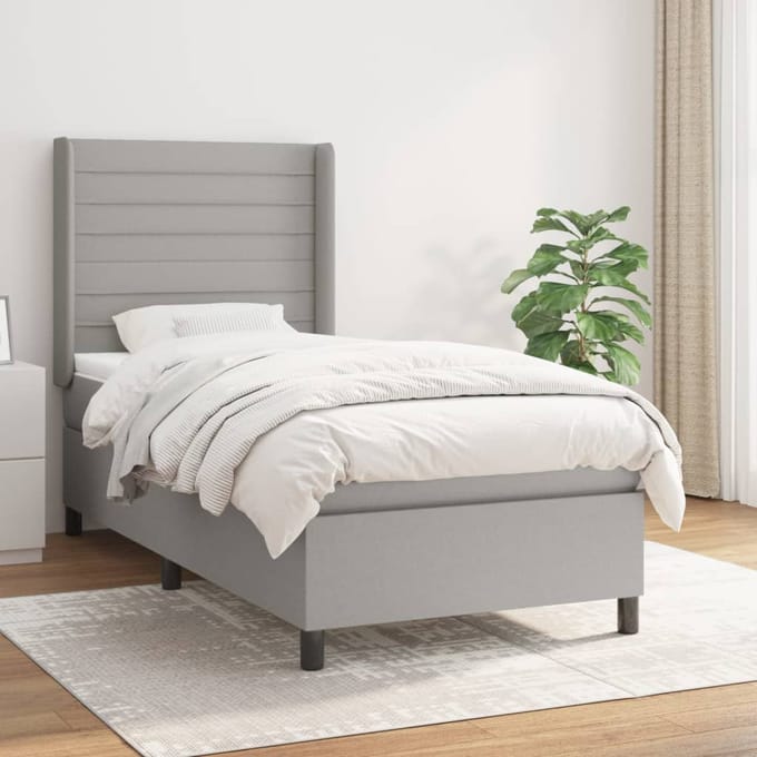 vidaXL - Boxspring - met - matras - stof - lichtgrijs - 100x200 - cm