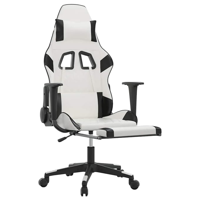 vidaXL - Massage - gamestoel - met - voetensteun - kunstleer - wit - en - zwart