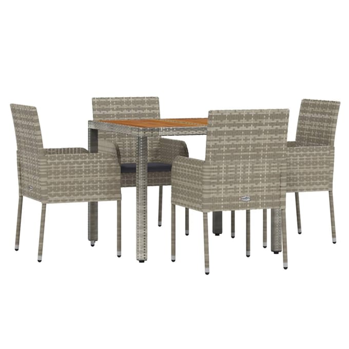 vidaXL - 5-delige - Tuinset - met - kussens - poly - rattan - grijs