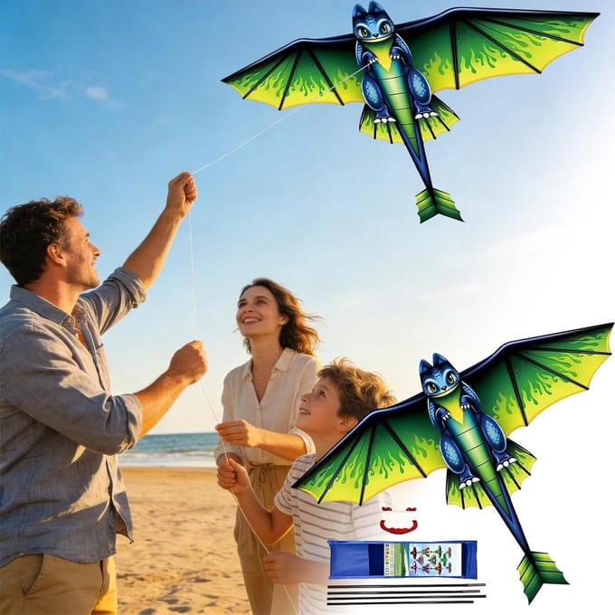 Strandvlieger Dier - Groot Vliegend Speelgoed - Buiten Spelen - 100 Meter Touw - 97.5 x 133 cm - Groen