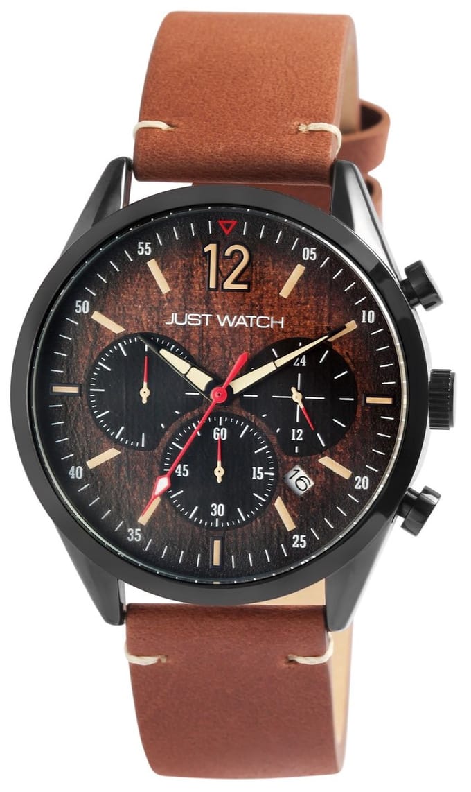 JUST WATCH Herenhorloge Echt leer Theodor, datumweergave