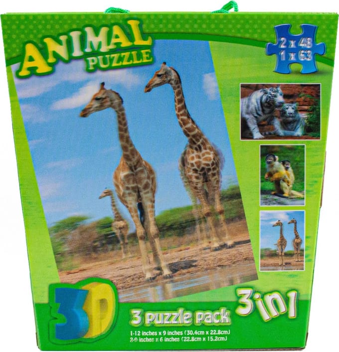 PIA Soft Toys-Set van 2 - Wilde dieren 2 ass. 3D puzzel 30,4 x 22,8 cm - 22,8 x 15,2 cm