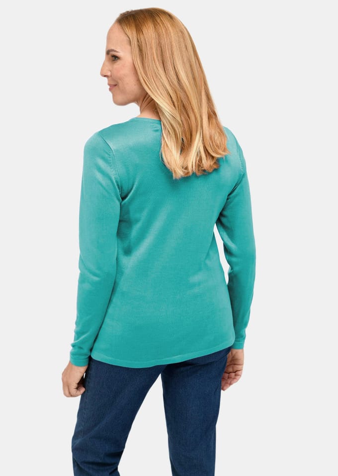 Ongecompliceerde pullover met een V-hals - smaragd - Gr. 20 van Goldner Fashion