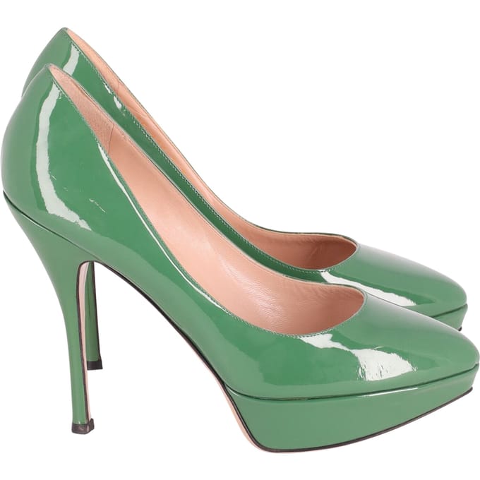 Valentino Platform Hakken in Groen Patentleer