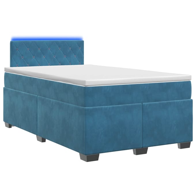 vidaXL - Boxspringbed - met - matras - en - LED - Blauw - 120 - x - 200 - cm - fluweel