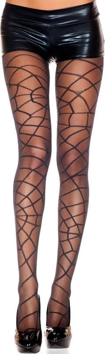 Zwarte panty met spinnenwebprint