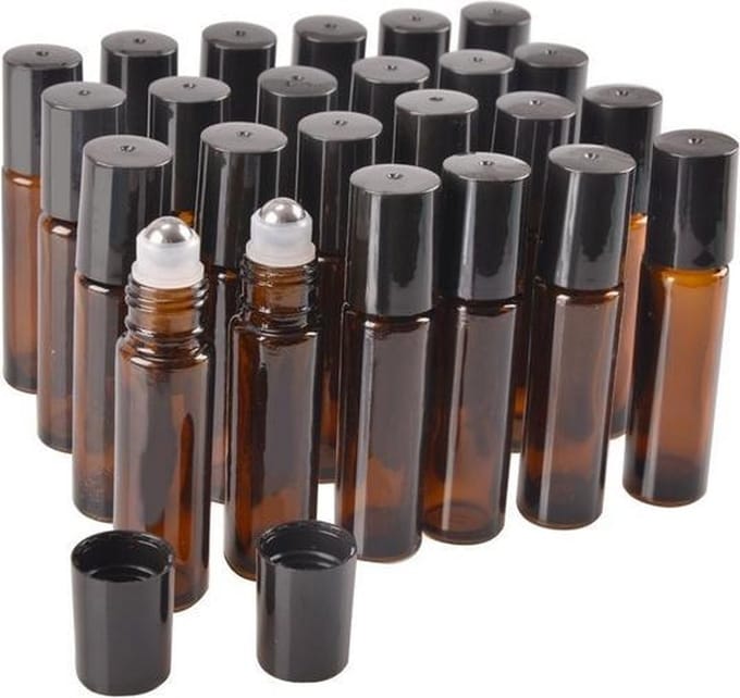 Rollerflesjes Glas 10ml Leeg 50 stuks - Roll-on, Bruin Glas Rollerflesje - Etherische Olie - Parfumrollers - RVS Bal