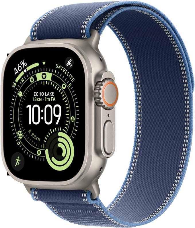 Apple Watch Ultra 3 Cellular 49mm Natural Titanium Case with Blue/Bright Blue Trail Loop - M/L