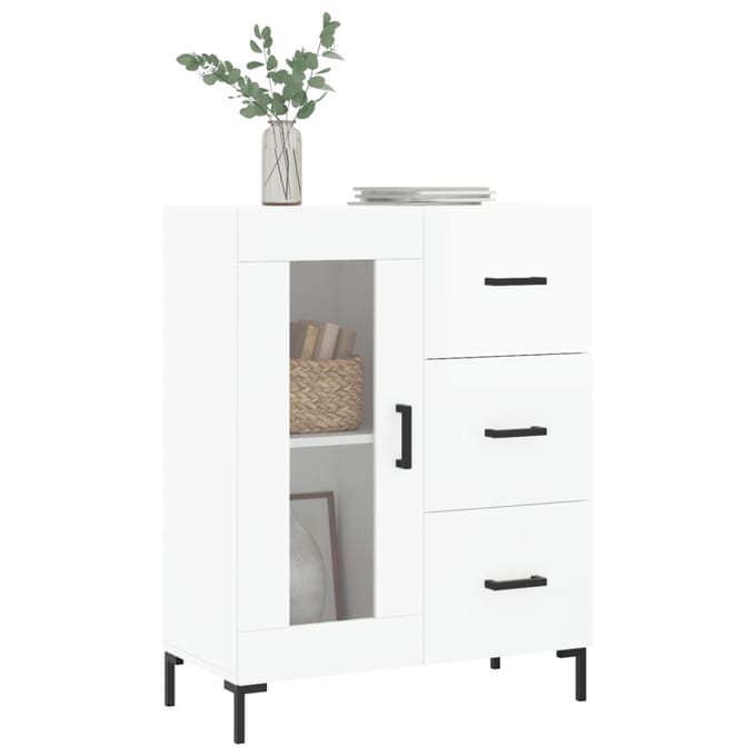vidaXL - Dressoir - 69,5x34x90 - cm - bewerkt - hout - hoogglans - wit