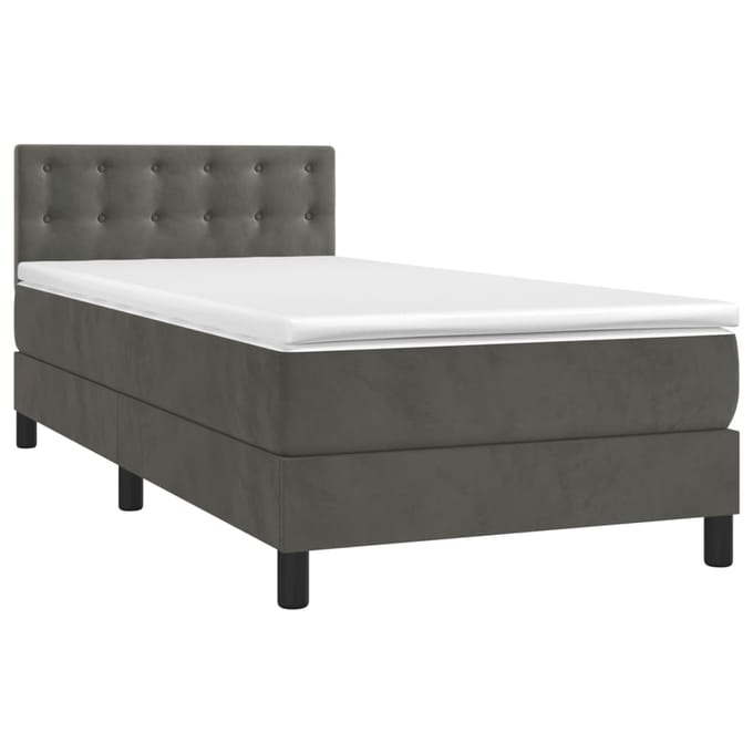 vidaXL - Boxspring - met - matras - en - LED - fluweel - donkergrijs - 90x200 - cm
