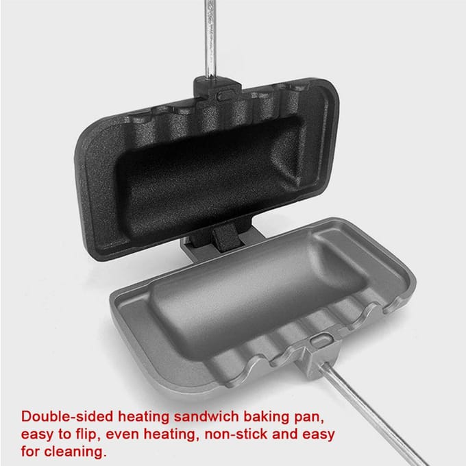 Camping Sandwich Bakpan Dubbelzijdig Sandwich Maker Anti-aanbak Aluminium Flip Grill Pan met zwart