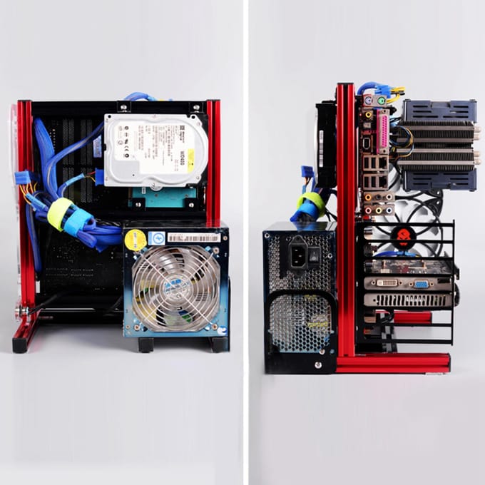 ATx M-ATX ITX Open Chassis Verticaal Overklokken Open Aluminium Frame Chassis Rack Rood rood