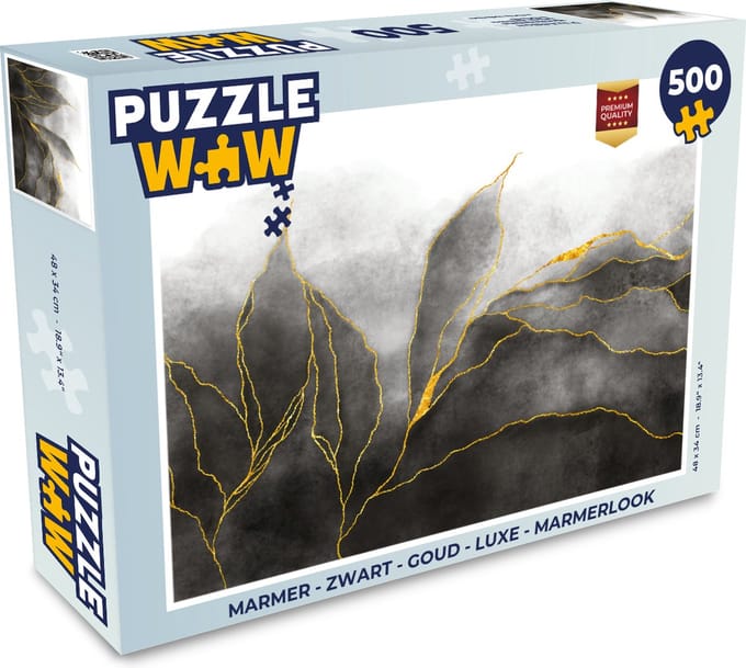 Puzzel Marmer - Zwart - Goud - Luxe - Marmerlook - Legpuzzel - Puzzel 500 stukjes
