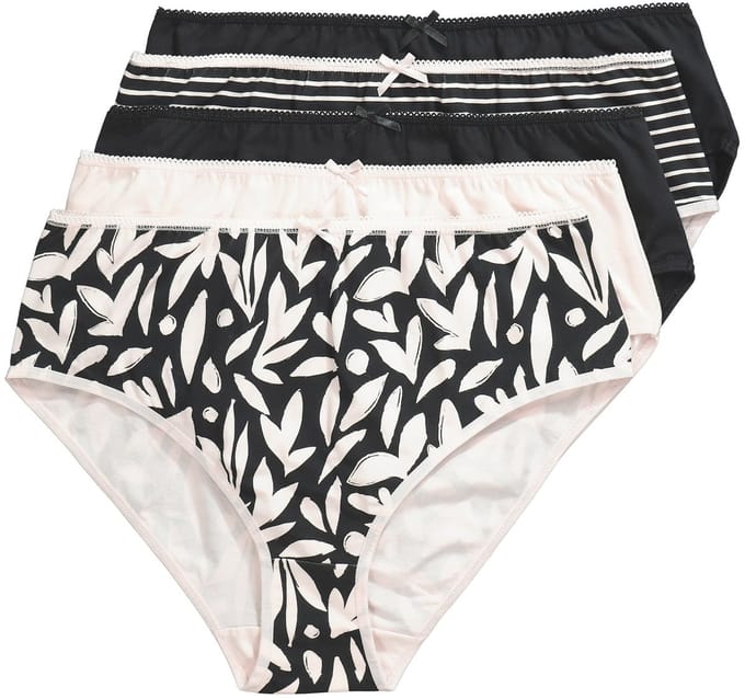 Ulla Popken - Dames - Midislips set van 5 motief/effen - Zwart - Maat 54+