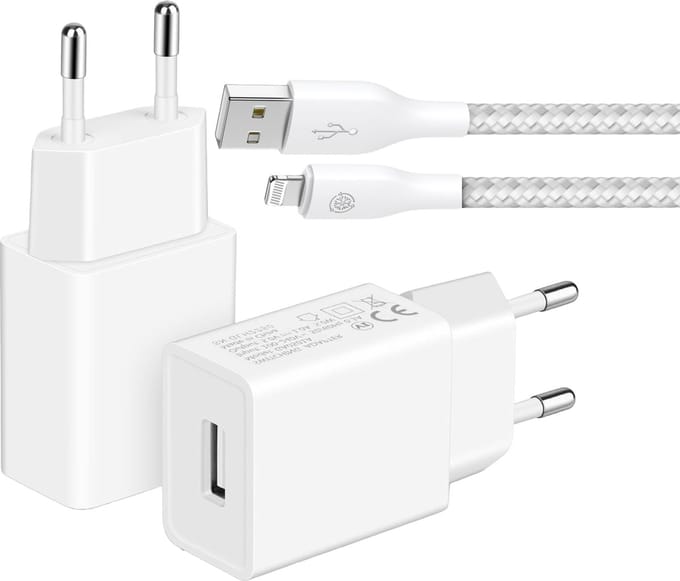Usb Stekker + Oplader kabel geschikt voor iPhone 14/13/12/11 - Lightning naar usb Kabel - 5V 1A usb Adapter - 1 Meter