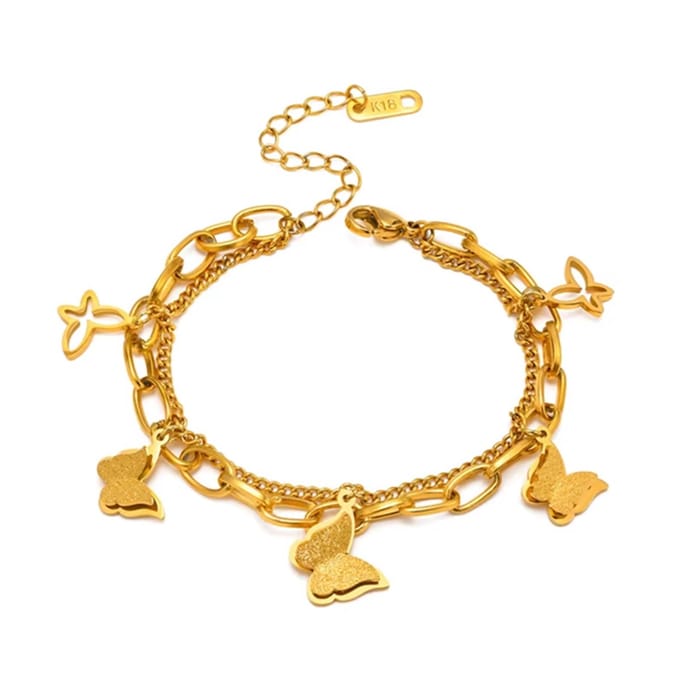 EmmyRovi – Vlinder - Armband – Goud – RVS – Verstelbaar 16+5 cm - Bedelarmband