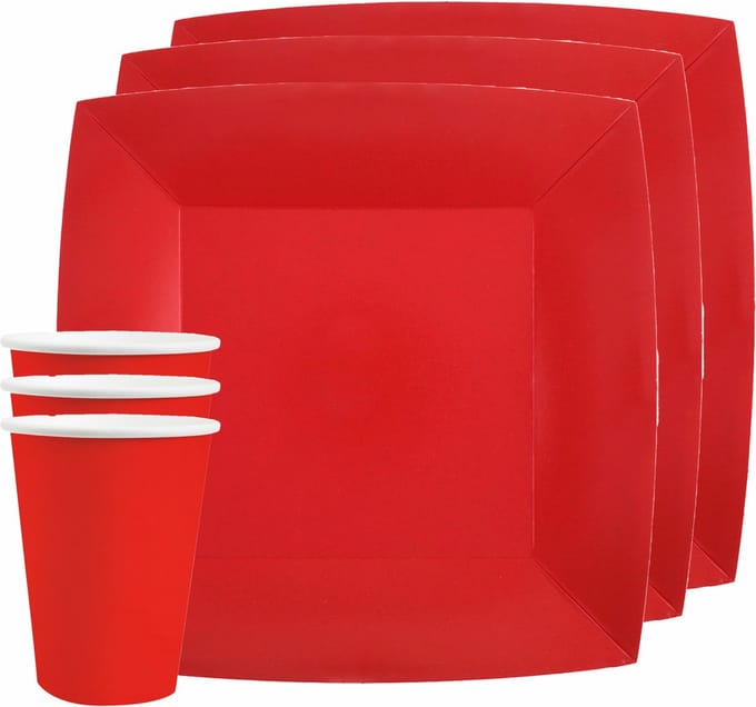 Santex feest/verjaardag servies set - 10x bordjes en bekertjes - rood - karton