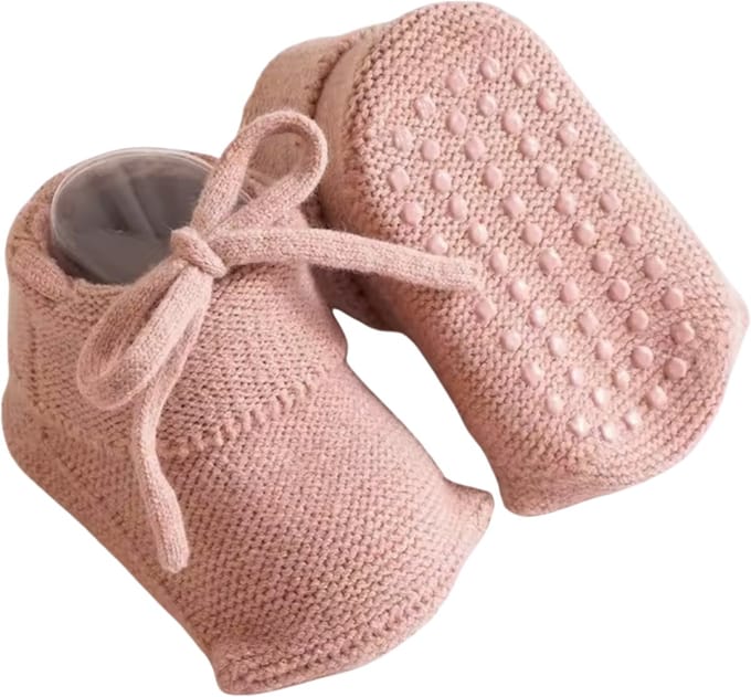 Gebreide Babyslofjes Antislip | Oud Roze | Ivy and Soof