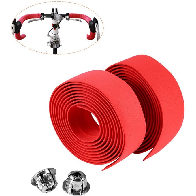 Lot de 2 bandes de guidon pour vélo de route et vélo de route, avec 2 bouchons(Noir + blanc) rouge