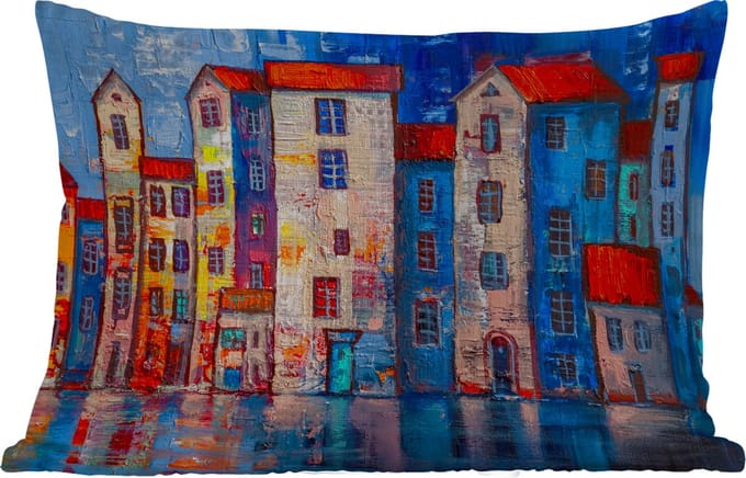 Buitenkussens - Schilderij - Olieverf - Huis - Water - 60x40 cm - Weerbestendig
